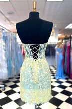 Sweetheart Lace Corset Tight Yellow Homecoming Dress PD565 by pgmdress