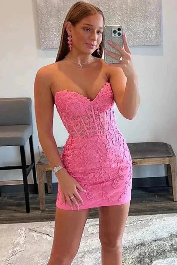 Sweetheart Pink Appliqued Bodycon Homecoming Dress PD517 by pgmdress