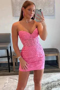 Sweetheart Pink Appliqued Bodycon Homecoming Dress PD517 by pgmdress