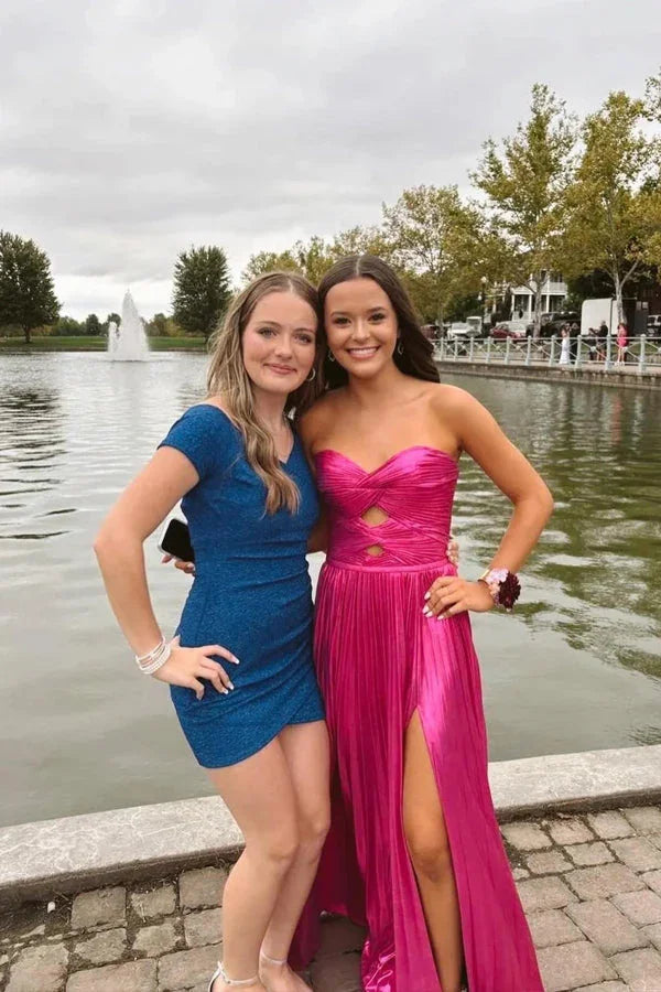 Sweetheart Metallic Pleated Emerald Green Long Prom Dress PSK591