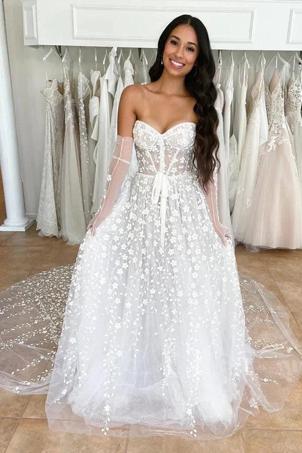 Sweetheart Neck A Line Delicated Lace Wedding Dress Boho Wedding Dress WD632 by pgmdress