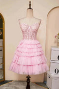 Sweetheart Neck Layered Strapless Pink Homecoming Dress PD514 by pgmdress