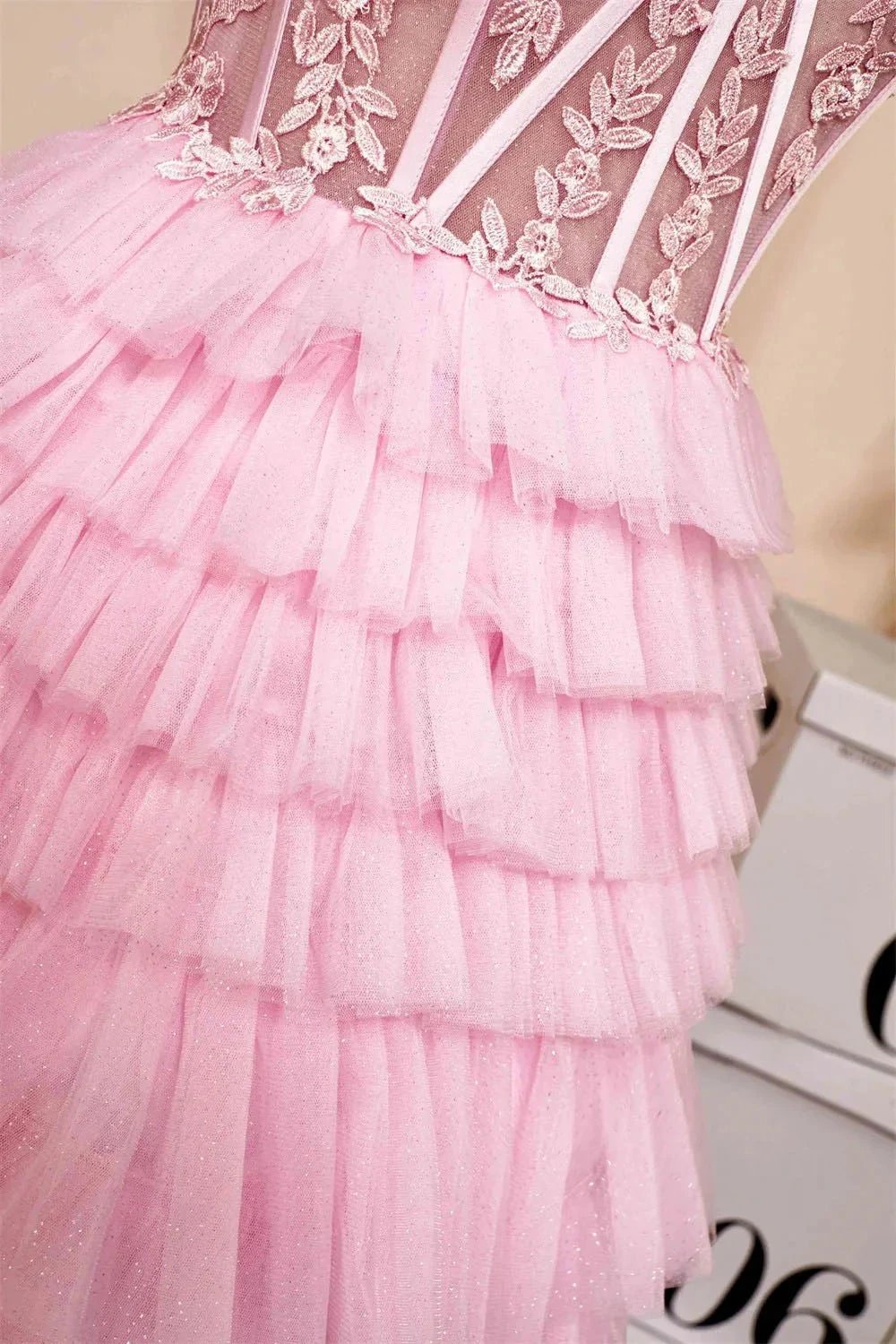 Sweetheart Neck Layered Strapless Pink Homecoming Dress PD514 by pgmdress