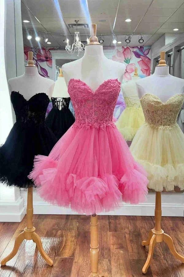 Sweetheart Sheer Corset Ruffle Light Blue Homecoming Dress PD531 by pgmdress