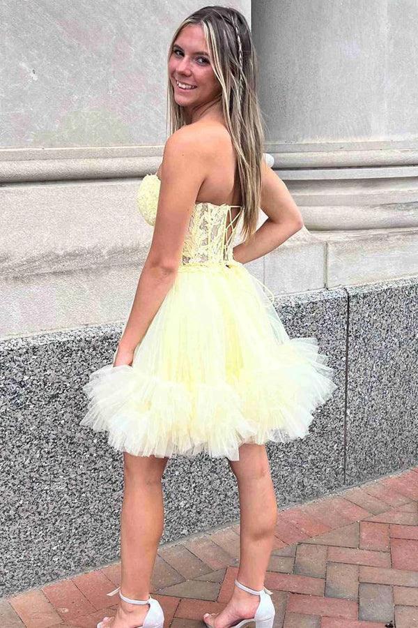 Sweetheart Sheer Corset Ruffle Light Blue Homecoming Dress PD531 by pgmdress