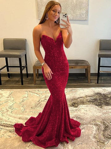 Vestidos de fiesta sexys con escote corazón y cola de cepillo SYP24