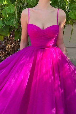 Vestido de fiesta rosa intenso, largo hasta la rodilla, escote corazón, vestido de fiesta sencillo PSK565