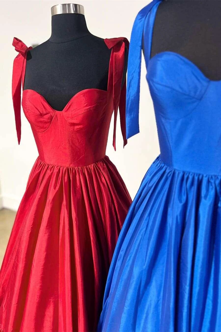 Kamilah| Red Sweetheart Bow Strap A-Line Long Prom Dress by KissProm