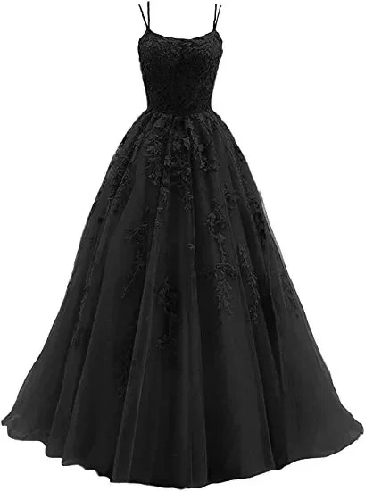 Spaghetti Strap Prom Dress Lace Appliques Wedding Tulle Long Dress Princess Formal Evening Gowns Y1202 by simplepromdress
