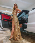 Glamorous Gold Sheath Sleeveless Evening Dress Glam Dress Y6019 by simplepromdress