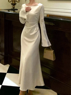 Women's O-Neck Satin Evening Dress Simple White Cocktail Dress Y6894 by simplepromdress