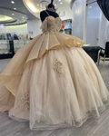 Sparkly Champagne Princess Ball Gown Quinceanera Dresses Elegant Straps Appliques Sweet 16 Dress Y4150 by simplepromdress