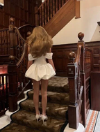 White Off The Shoulder Satin A Line Homecoming Dress Mini Prom Dress Y8420 by simplepromdress