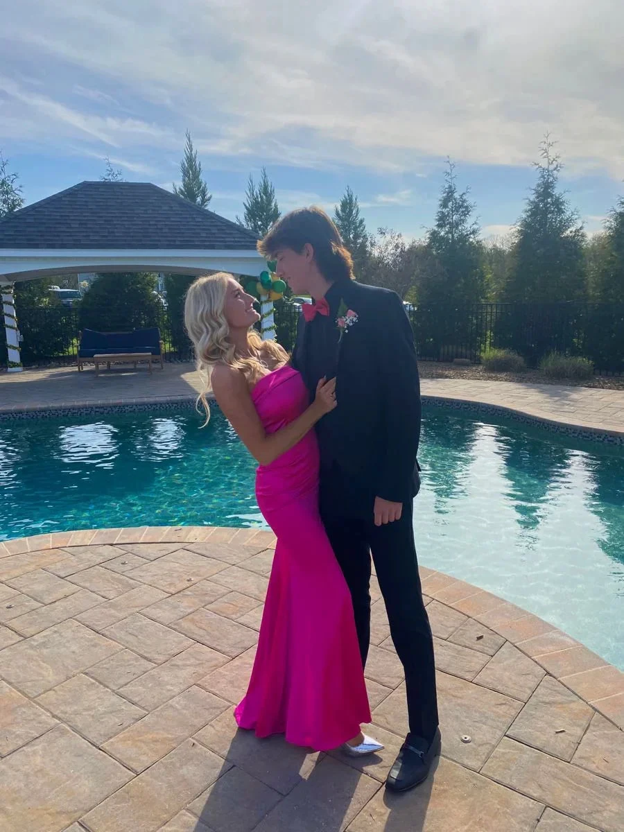 Elegant Strapless Fuchsia Satin Long Prom Dress,Fuchsia Evening Gown Y2254 by simplepromdress