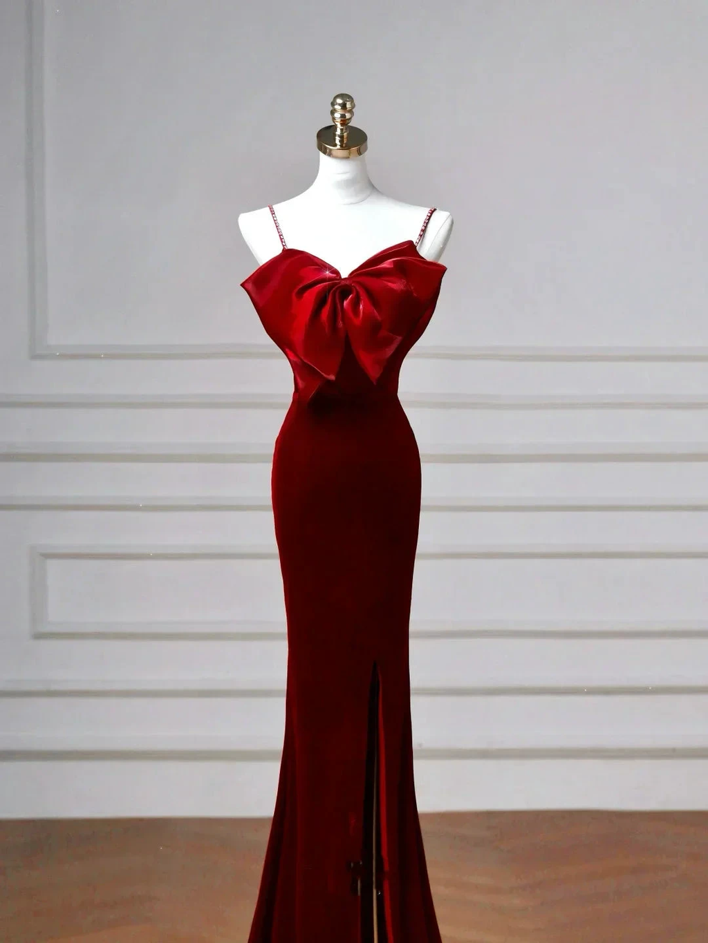 Charming Burgundy Velvet Slit Mermaid Evening Dress Long Prom Dress Y8603 by simplepromdress