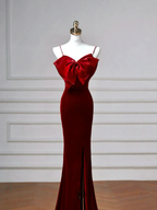 Charming Burgundy Velvet Slit Mermaid Evening Dress Long Prom Dress Y8603 by simplepromdress