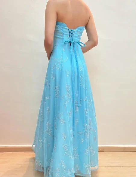 Shiny Strapless Sequins Evening Dress Blue A Line Prom Dress Y8140 by simplepromdress