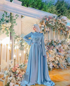 Modest A-line Blue Long Evening Dress Blue Maxi Dress Y6976 by simplepromdress