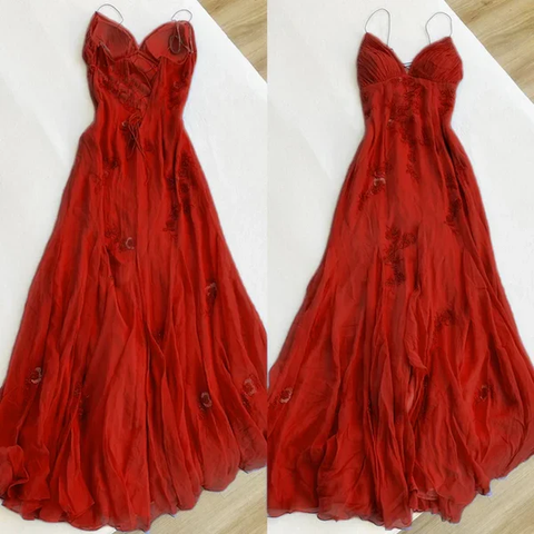 Vestido largo de gasa azul con tirantes finos, elegante, para fiesta de graduación y noche, Y7457