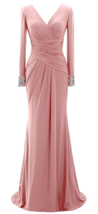 Women Long Mother of Bride Dresses Long Sleeve V Neck Evening Dress Y785 by simplepromdress