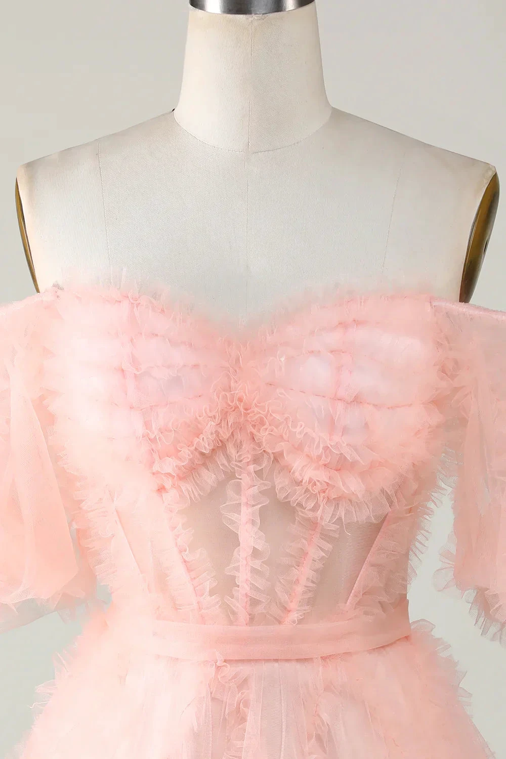 Blush Tulle Off The Shoulder Short Homecoming Dress Y2616 by simplepromdress