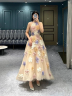 Unique A-line Tulle Prom Dress with Flowers Formal Evening Dress Y2871 by simplepromdress
