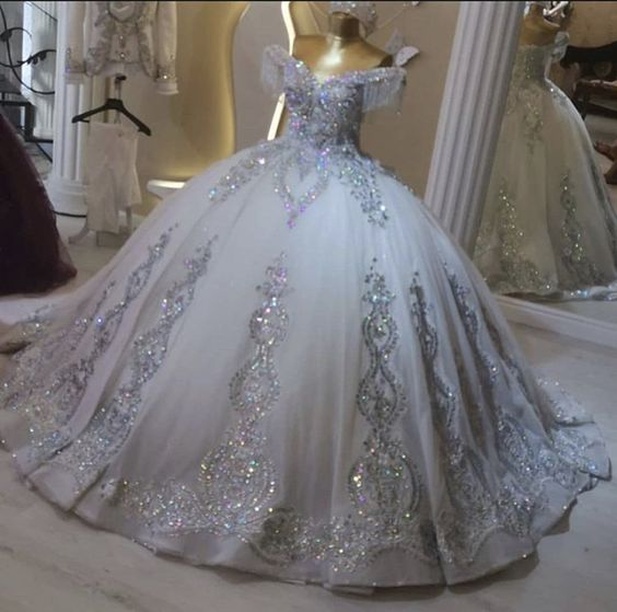 Shiny Silver Quinceanera Dress Ball Gown Sweet 16 Dress Y6293 Hover Image