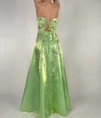 Strapless Green Satin Beaded A Line Prom Dress Evening Dress Y8412 by simplepromdress