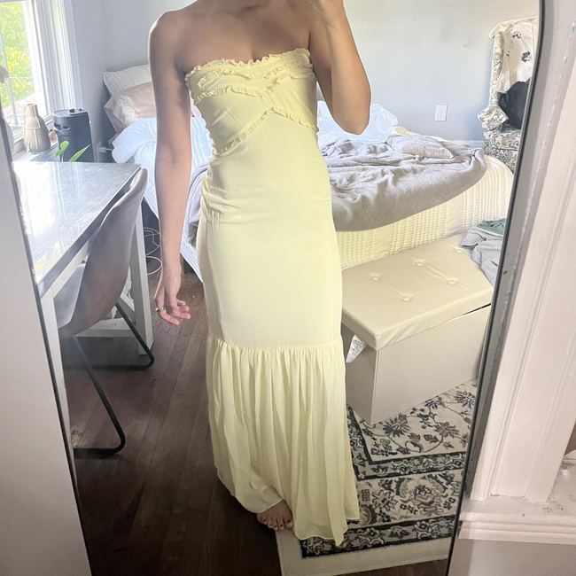 Cute Yellow Strapless Chiffon Ruffles Evening Dress Mermaid Prom Dress Y7896 Hover Image