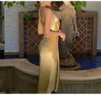 Sexy Halter V Neck Party Dress Champagne Gold Prom Evening Dress Y8211 by simplepromdress