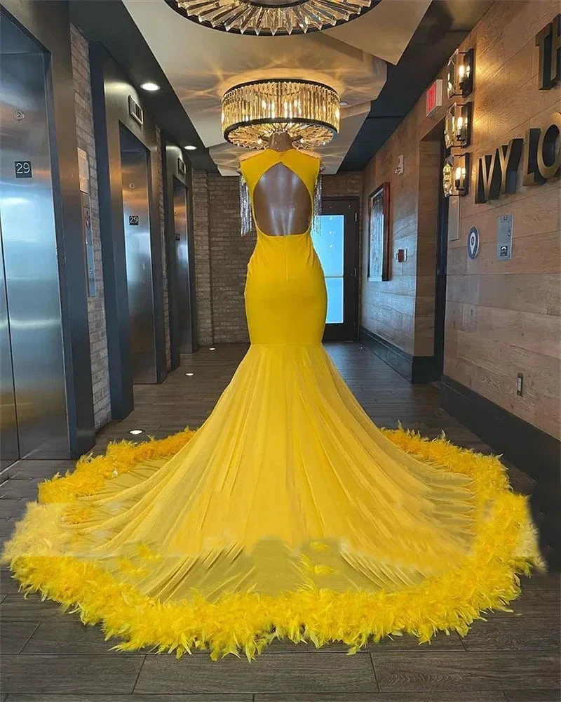Sexy prom dresses, yellow prom dresses, feather prom dresses, crystal prom dresses, mermaid evening dresses Y546 by simplepromdress