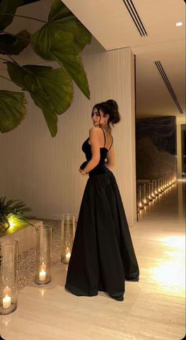 Mode Schwarz Straps Langes Ballkleid Abendkleid Y7992