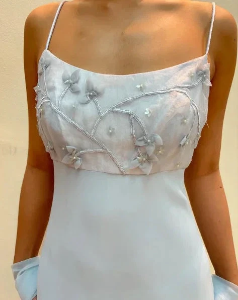 Elegant Pastel Blue Straps Chiffon Appliques Beaded Prom Evening Dress Y8142 by simplepromdress
