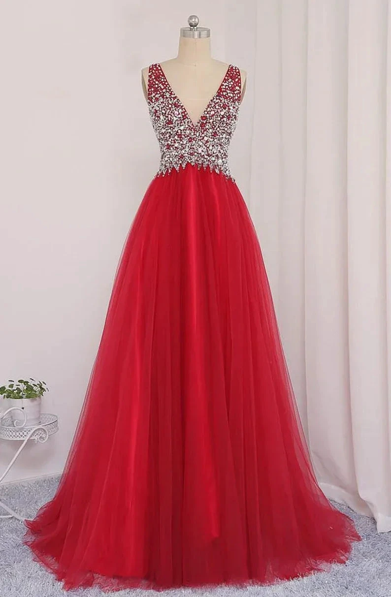 V Neckline Prom Dress Tulle Skirt Evening Dress Graduation Party Dress Formal Dress Dresses For Prom Special Occasion Dress Y792 by simplepromdress