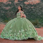 Light Sage Green Quinceanera Dresses Sweet 16 Pageant Floral Ball Gown Y2063 by simplepromdress