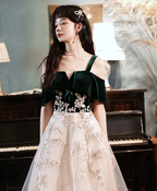 A-line Green Tulle Lace Long Prom Dress, Green Formal Evening Dress Y1928 by simplepromdress