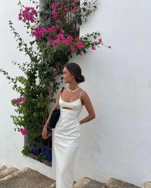 White Spaghetti Straps Long Evening Dress Formal Dress Y7201 by simplepromdress