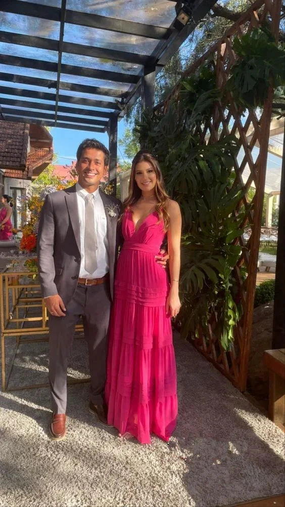 Generous Hot Pink V-Neck Sleeveless Prom Dresses Evening Dress Y1314 by simplepromdress