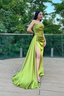Green satin long prom dress mermaid evening dress Y242