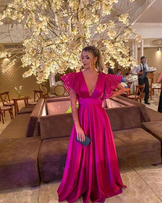 Fuchsia Sexy V Neck Elegant Evening Dresses For Women Y5036 Hover Image
