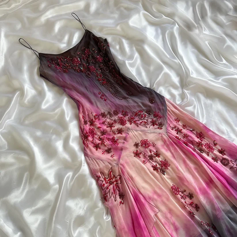 Gorgeous Spaghetti Straps Chiffon Beaded Evening Dress Mermaid Prom Dress Y8222