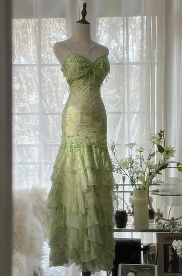 Gorgeous Green Mermaid Sweetheart Chiffon Beaded Layered Prom Dress Long Evening Dress Y8558 by simplepromdress