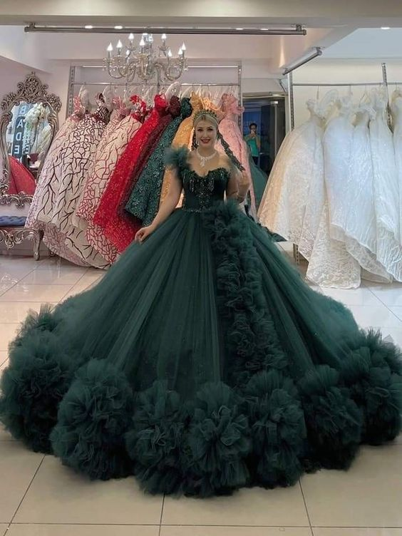 Luxurious Green Tulle Ball Gown,Sweet 16 Dress Y6576 Hover Image