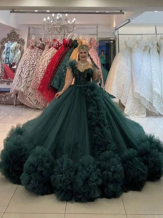 Luxurious Green Tulle Ball Gown,Sweet 16 Dress Y6576 by simplepromdress