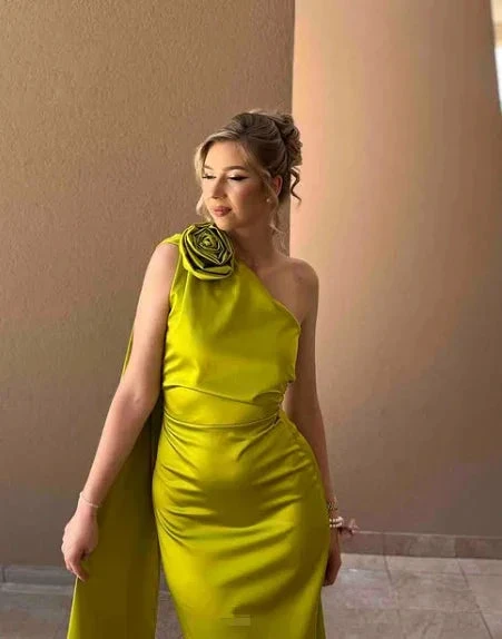 Sexy Sheath Long Party Prom Dress Olive Green One Shoulder Prom Evening Dress Y8009 by simplepromdress
