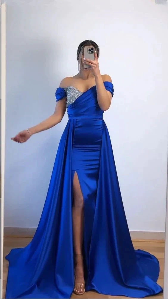 Off The Shoulder Royal Blue Evening Dress With Split Pageant Dress Y6005 by simplepromdress