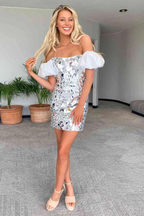 Off the Shoulder Silver Cut Glass Mirror Homecoming Dress Y1919 by simplepromdress