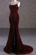 Slim Burgundy Shimmery Open Back Formal Prom Evening Dress Y4164 by simplepromdress