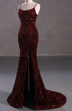 Slim Burgundy Shimmery Open Back Formal Prom Evening Dress Y4164 by simplepromdress
