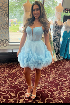 Blue Tulle A-line Short Ruffles Homecoming Dress Y2770 by simplepromdress